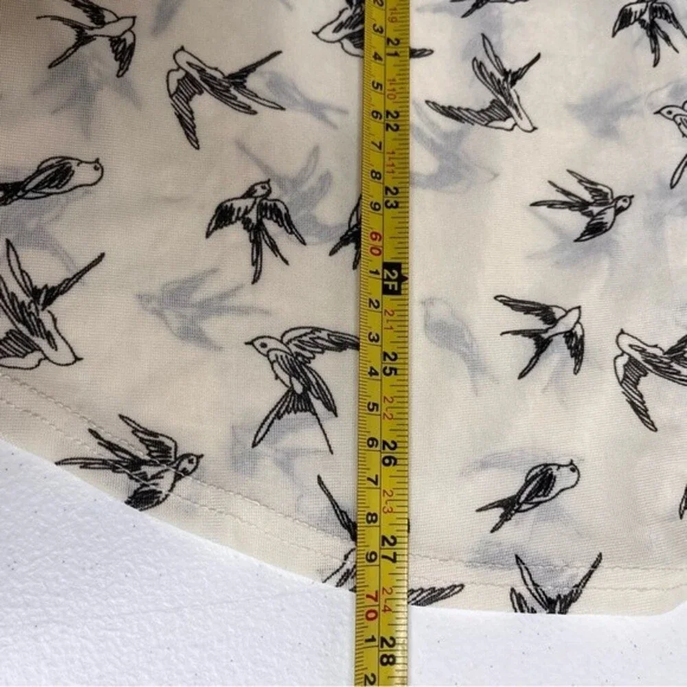 Siren Lily Bird Print Tie Neck Button Front Semi Sheer Cream Top Women Medium - Picture 12 of 13